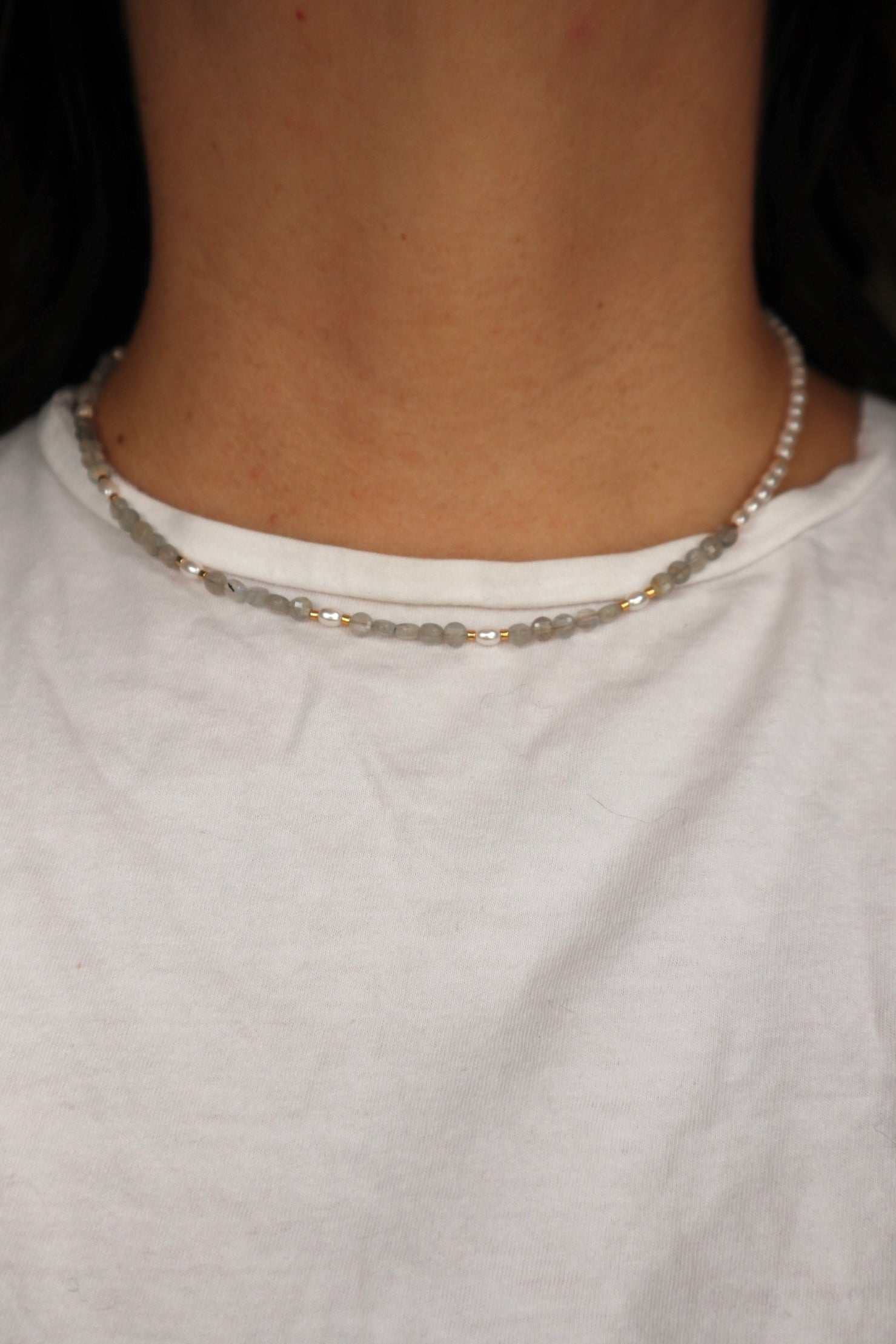 Selene - Rainbow Moonstone & Pearl Necklace