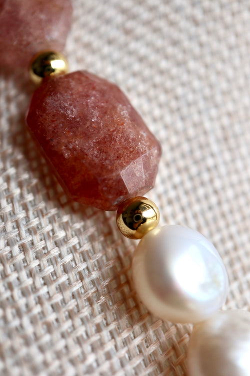 Azurea Blush – Strawberry Quartz & Pearl Necklace