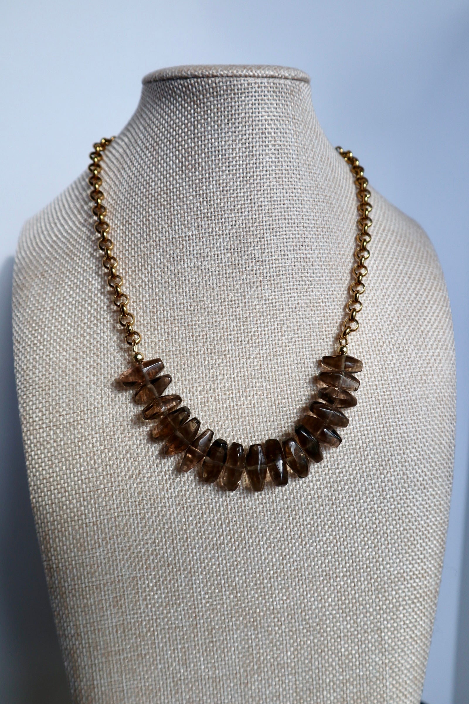 Umbra – Smoky Quartz Necklace with Gold Rolo Chain