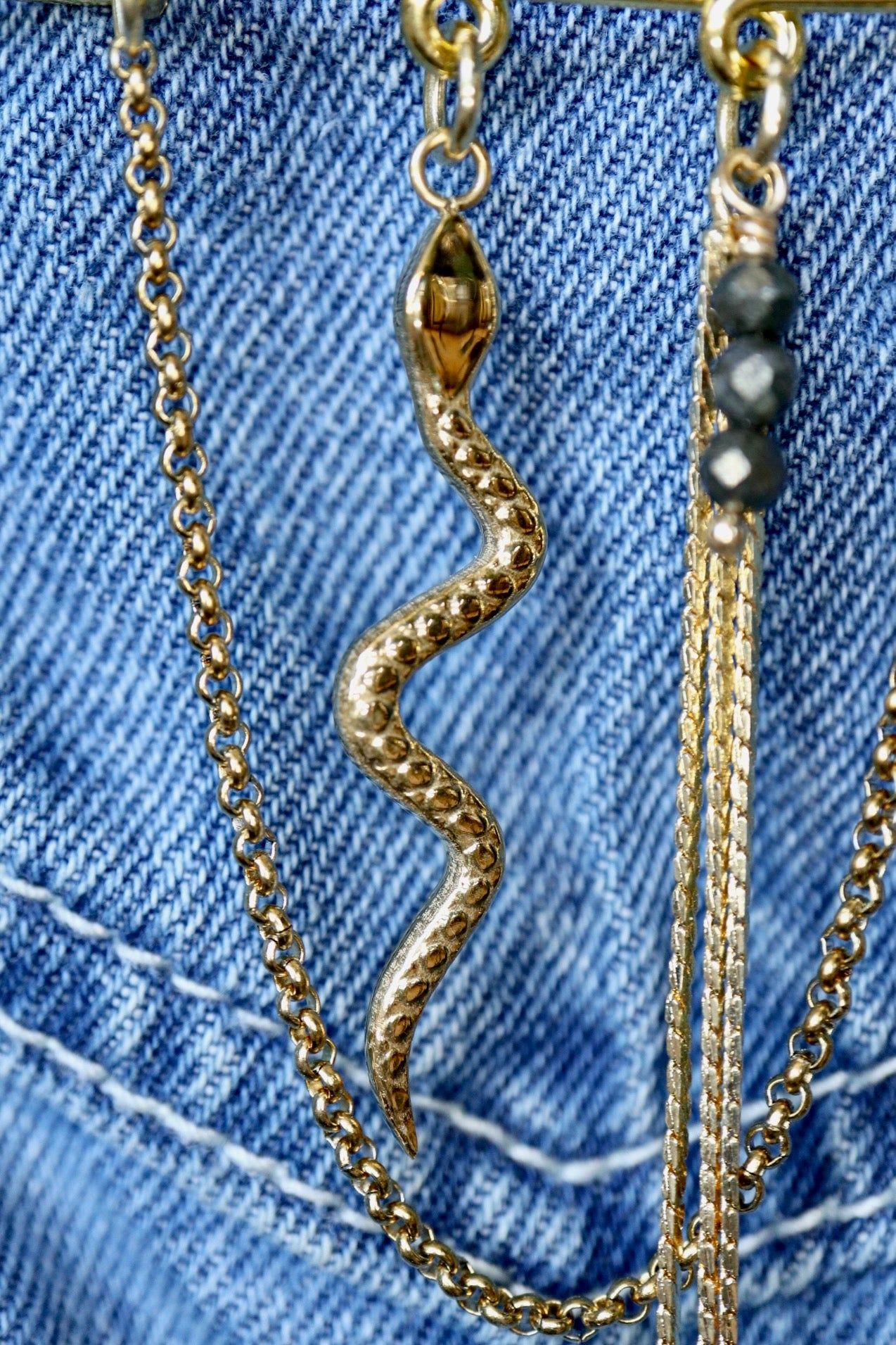 Orvane – Smoky Quartz & Snake Charm Pin Brooch